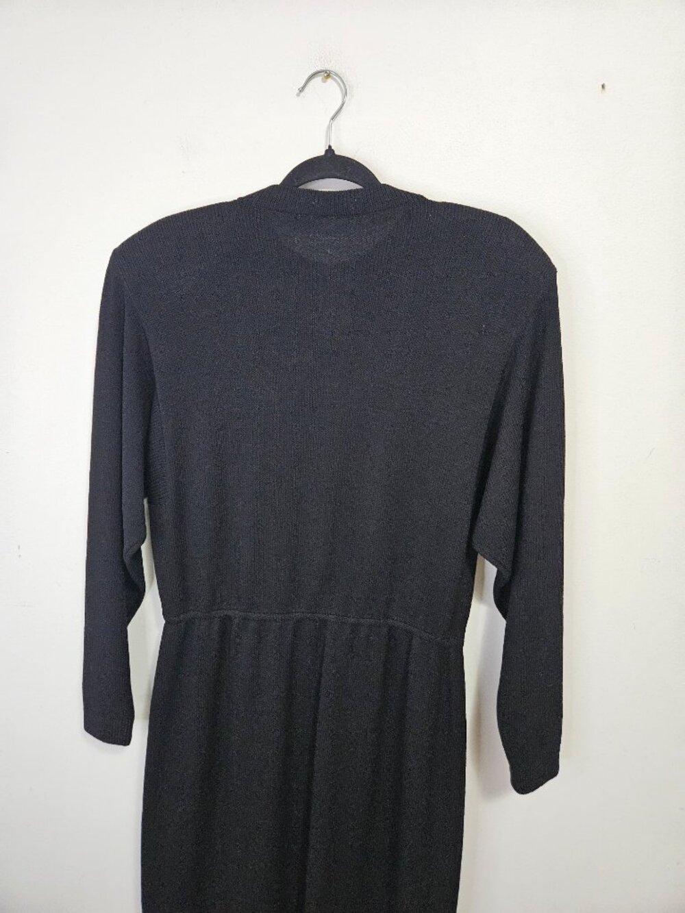 Vintage St. John Santana Knit Black Midi Dress Sz L Gold Logo Buttons Pull-On - Picture 7 of 9